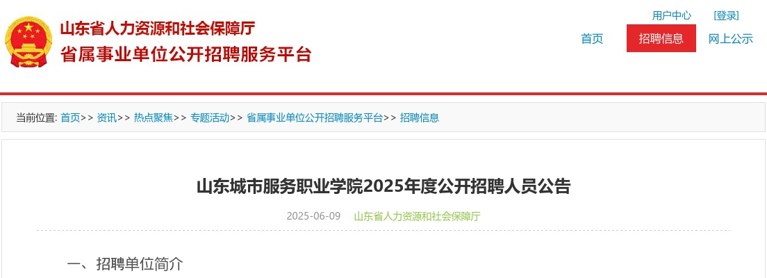 山东城市服务职业学院2025年度公开招聘人员公告（66人） 图片